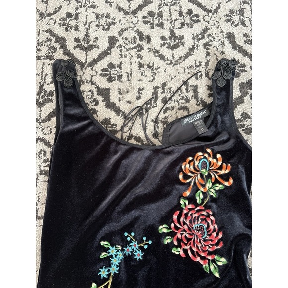 Vintage Betsey Johnson Black Velvet Embroidered Floral Detail Dress Sz 8 Stretch - Picture 5 of 12